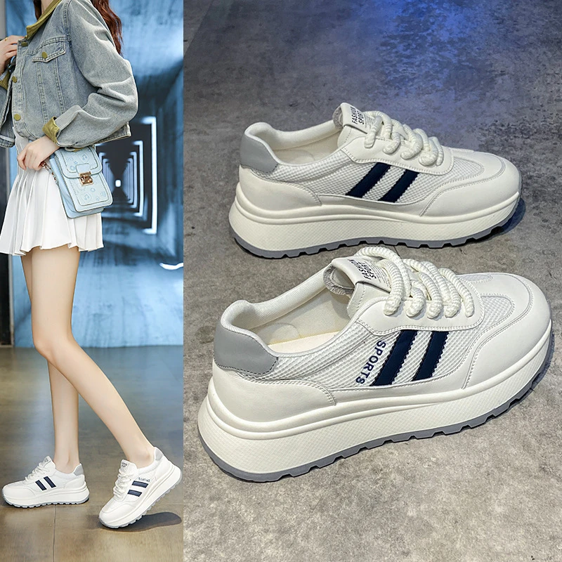 运动休闲鞋女2025新款春秋百搭透气韩版软皮厚底老爹鞋爆款阿甘鞋