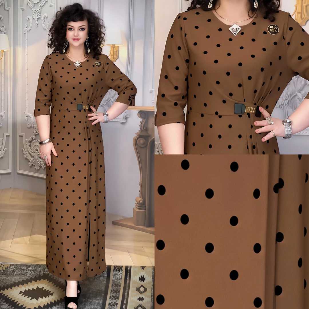 娜孜妮大码辣妈时尚女装 | 轻奢中袖黑波点时尚连衣裙