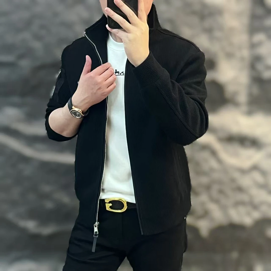 新款高端男士潮流百搭个性时尚立领休闲夹克外套
