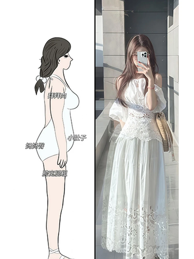 法式穿搭一整套大码胖mm露肩衬衫搭配半身裙气质时尚显瘦两件套女