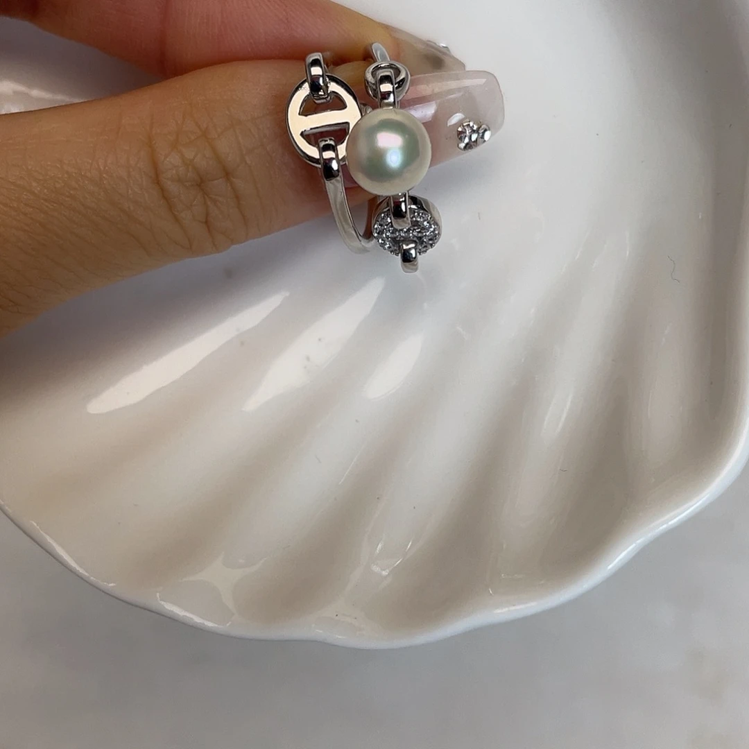 银S925镶嵌戒指海水珍珠