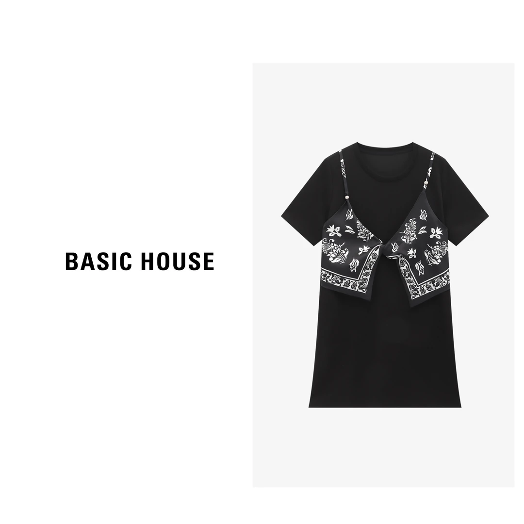 Basic House/百家好新款时尚假两件气质显瘦宽松长裙-B0625B5DVV2