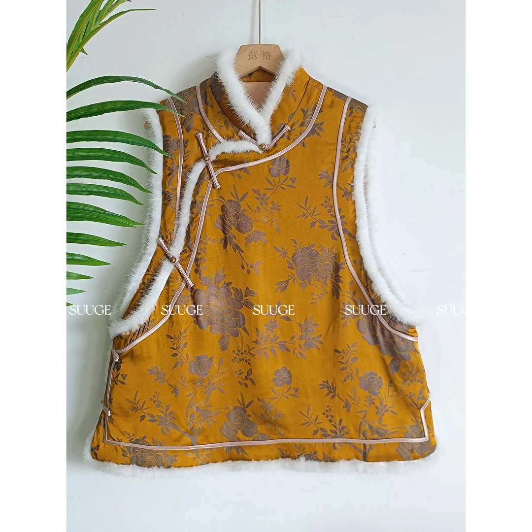 蘇格高定-【鎏金岁月】国风新中式百搭半高领精致盘扣毛毛马甲