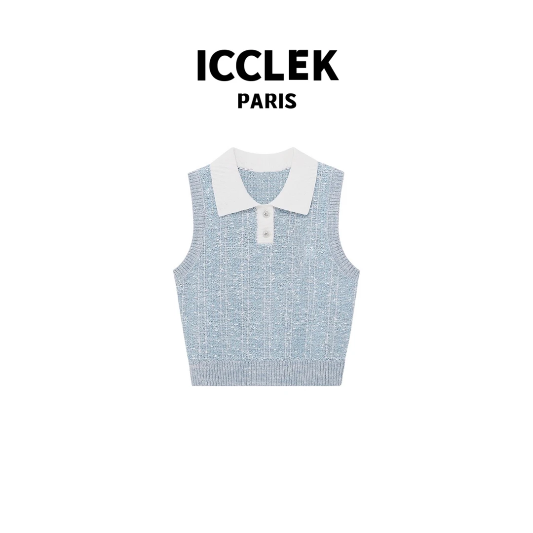ICCLEK 翻领撞色针织背心 百搭 时尚 -2562