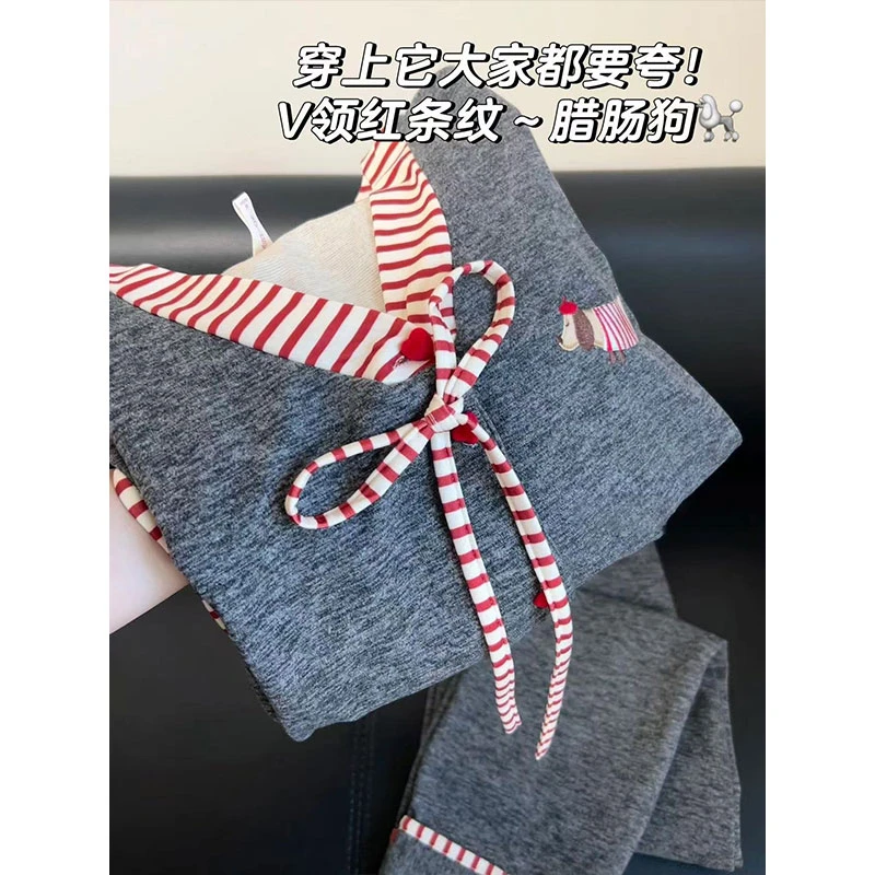 腊肠狗睡衣女款春秋冬季高档加厚羊绒加厚长袖套装卡通可爱家居服