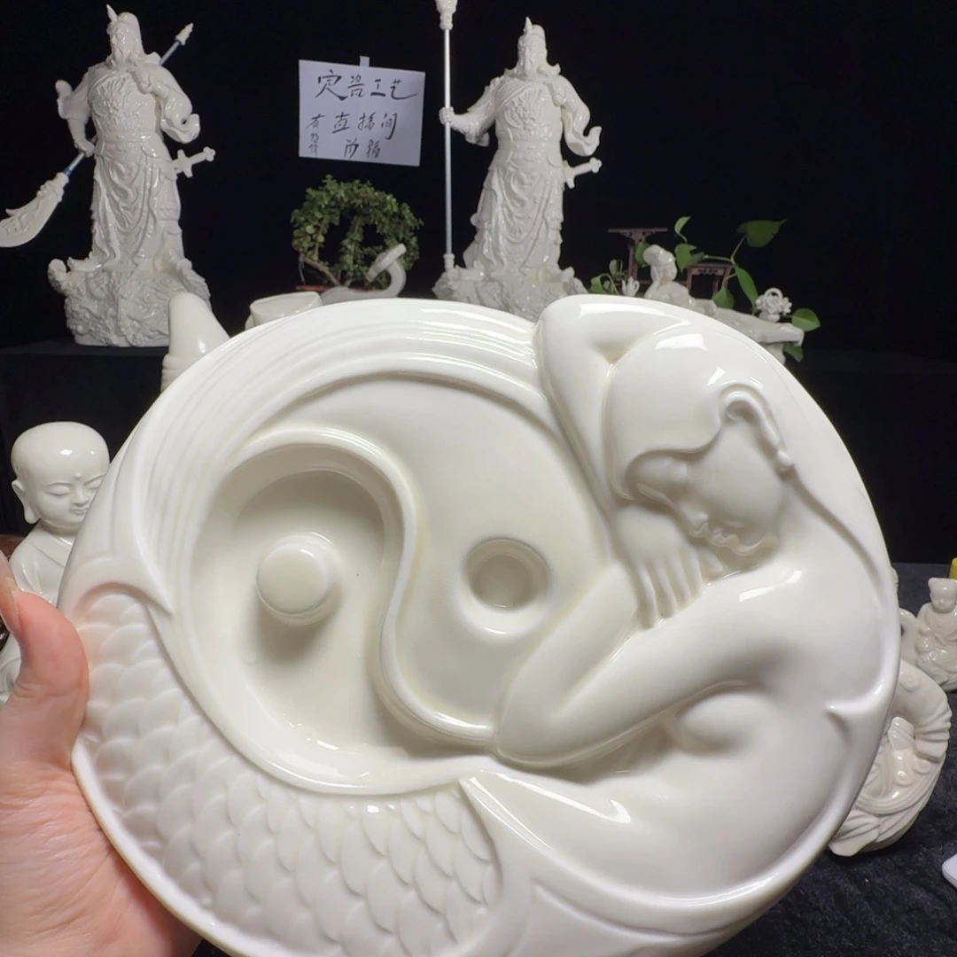 陶摆件美人鱼阴阳圆形摆件