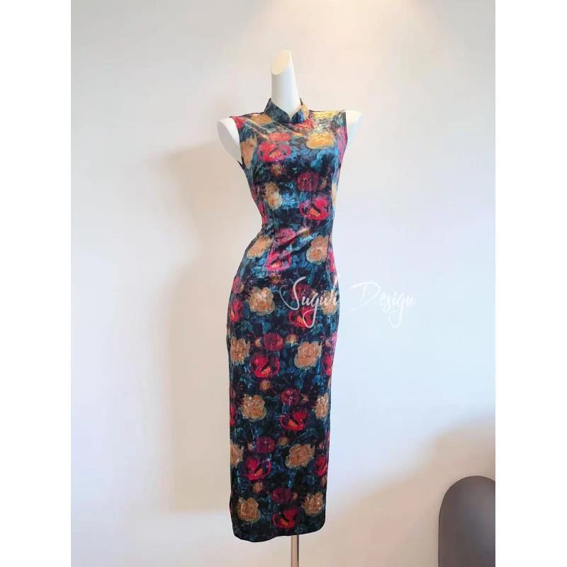 苏故里【花影】文艺气质修身高端日常旗袍奢华气质单层衣长120