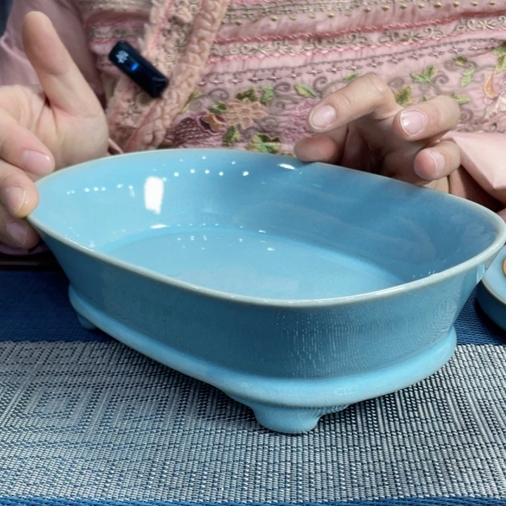 原矿釉汝瓷天青釉水仙盆微瑕