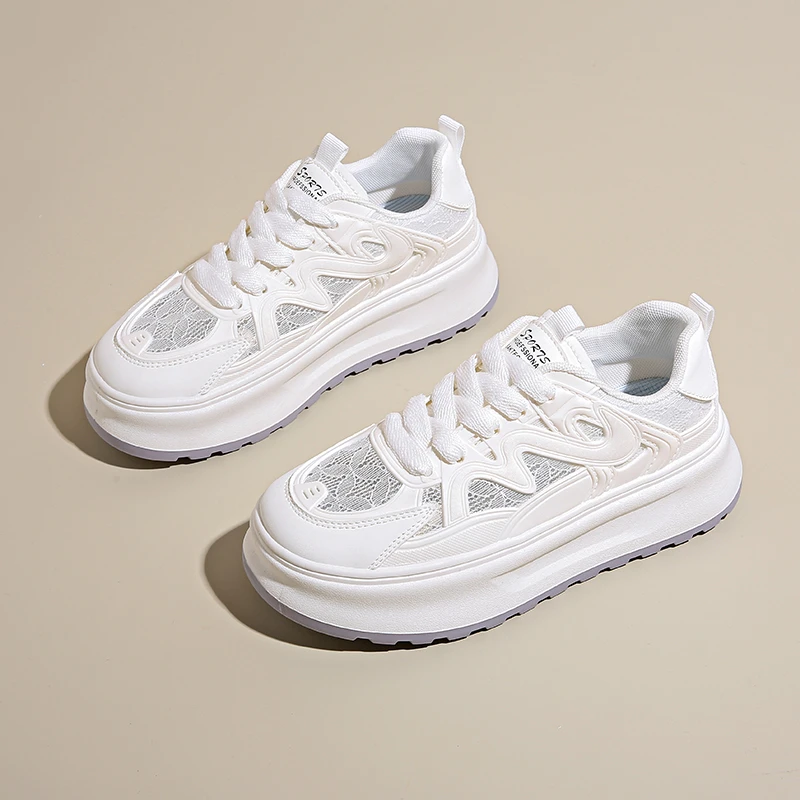 薄款网纱小白鞋女2025夏季新款休闲百搭厚底增高网面透气运动板鞋