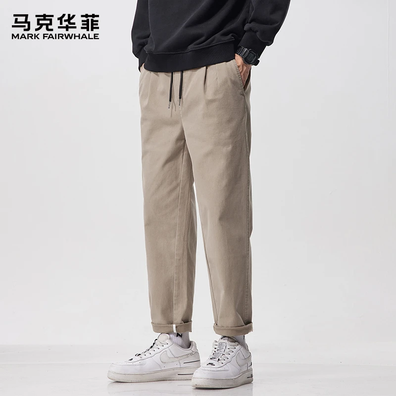 马克华菲纯棉休闲裤男士2025秋季新款宽松直筒潮牌百搭运动长裤子