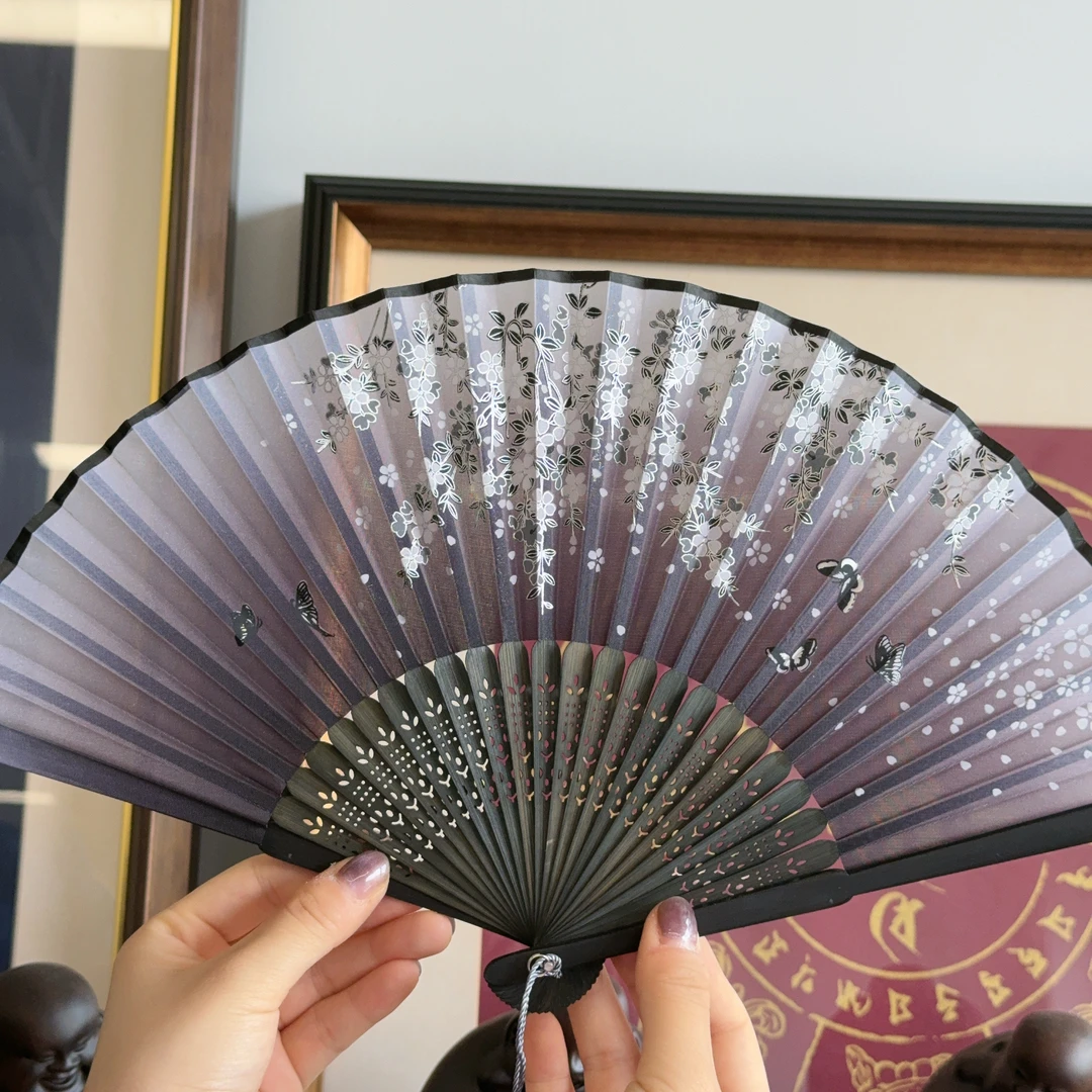 【黑色折扇】古风折扇新中式布艺木扇中国风折叠便携带扇子