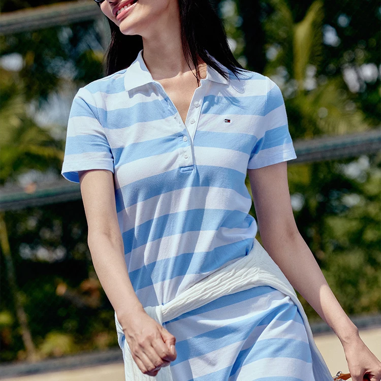 TOMMY HILFIGER 汤米希尔费格女休闲通勤条纹显瘦连衣裙XW04323