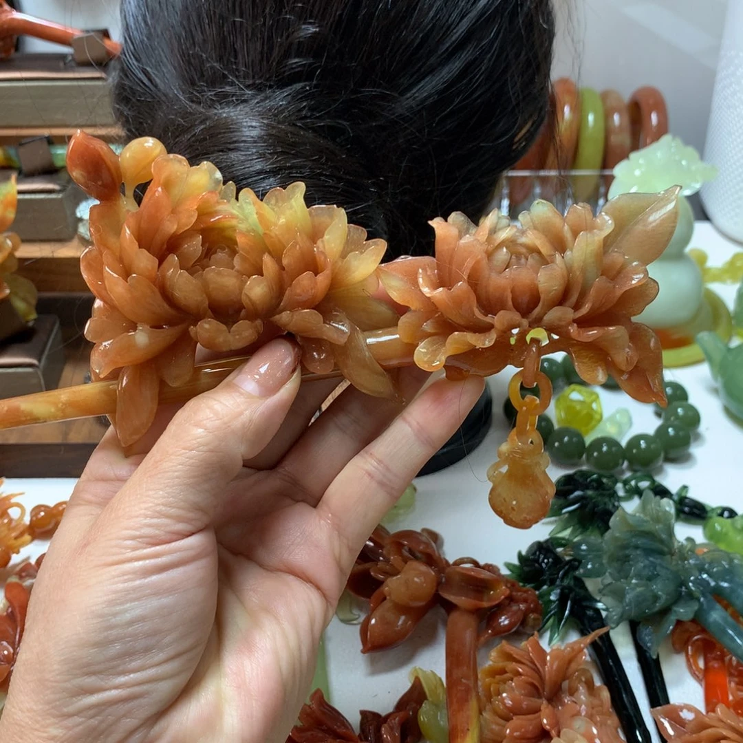 蛇纹石玉发饰未镶嵌用****8