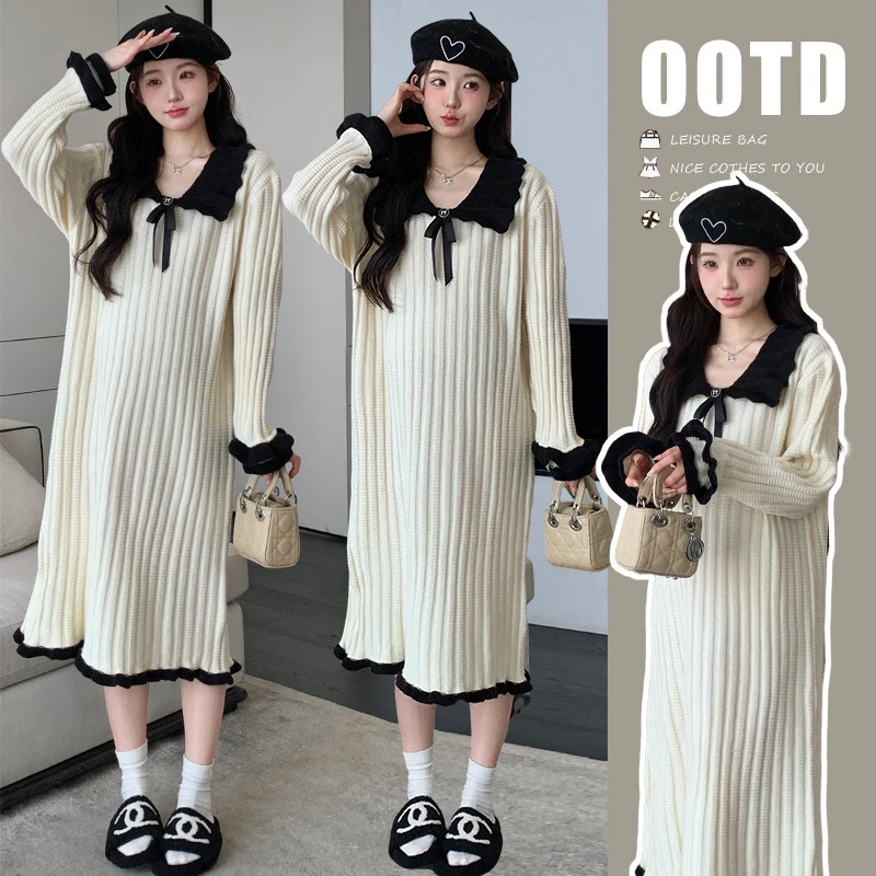【可乐】秋季新品小香风减龄孕妇毛衣连衣裙