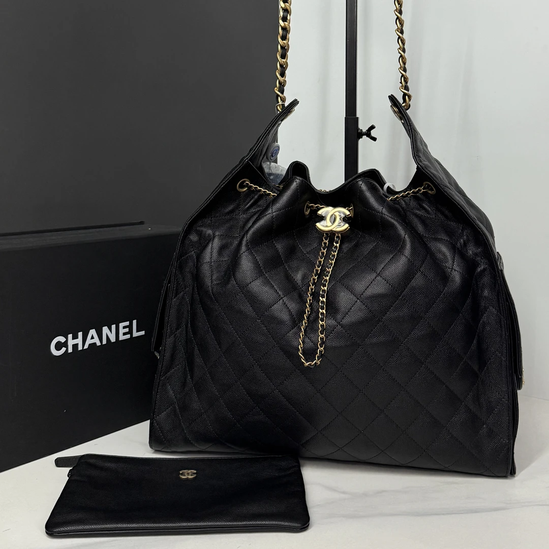 99新 Chanel/香奈儿 黑金25bag hobo包芯片37cm/JJ5102901