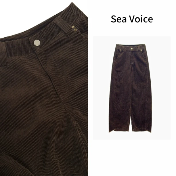 秋冬新款老钱风灯芯绒下摆拼接散口设计保暖直筒休闲裤5671