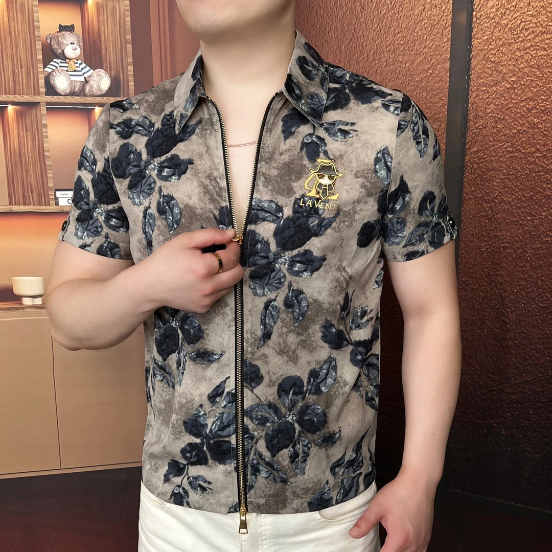 《蓝叶雅韵》2025夏POLO衫休闲夏季半袖潮流修身男士时尚翻领帅气