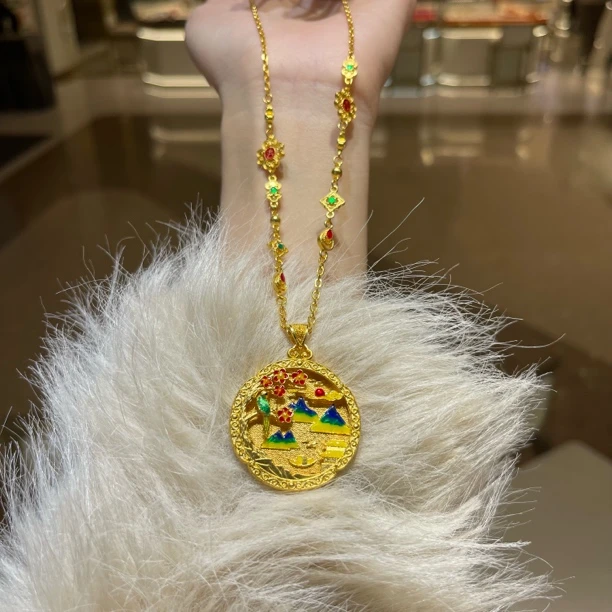 坠链均足银珐琅 喜上眉梢项链 链子一整套 彩色烧蓝古法时尚