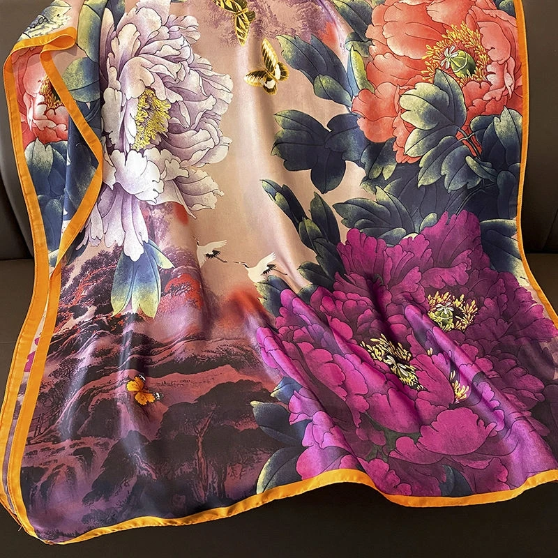 【国色牡丹】90X180丝巾春秋夏围巾方巾领巾百搭围脖（173）