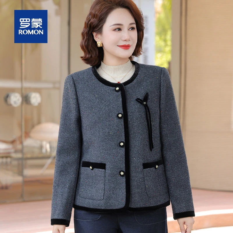 罗蒙中年妈妈秋装小香风上衣服2025新款中老年女装春秋贵夫人外套
