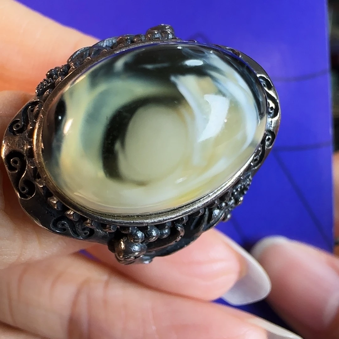 蜜蜡未镶嵌戒指瓷白拉丝荧光大眼睛戒指