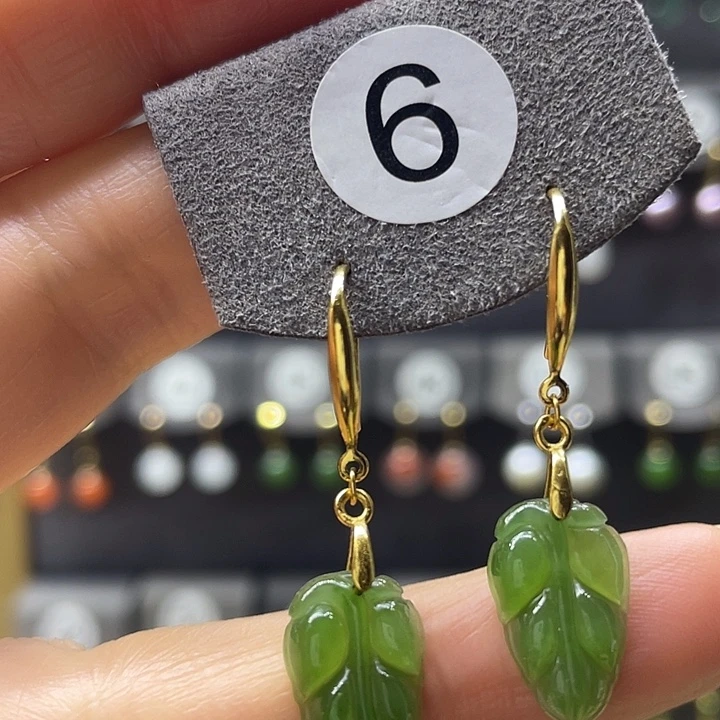 和田玉银S925镶嵌耳饰