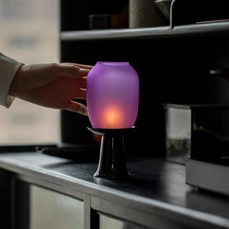 禅意烛台蜡烛灯防风粉彩玻璃灯罩中式家用氛围灯茶室烛台摆件