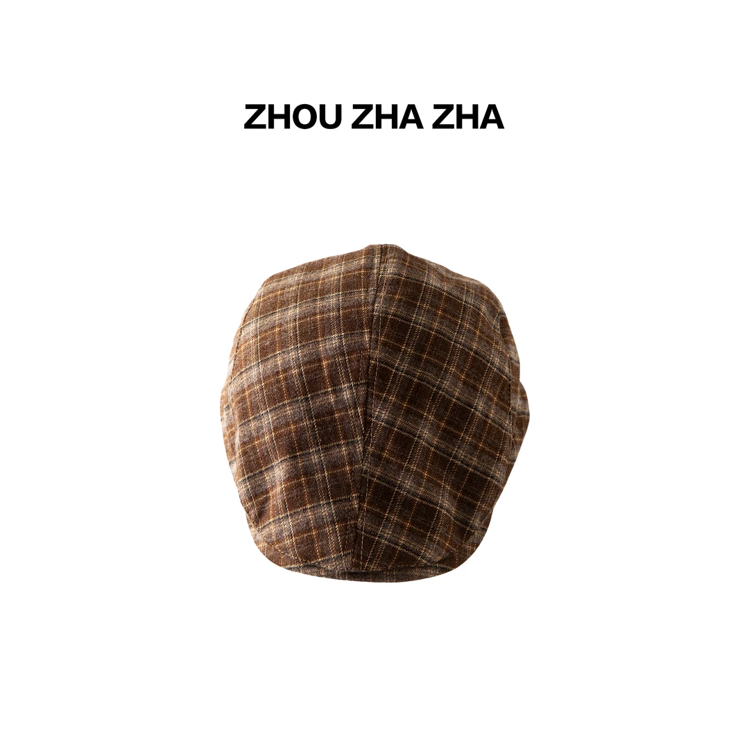 【周炸炸】英伦风咖格子前进帽显脸小复古报童帽#250951
