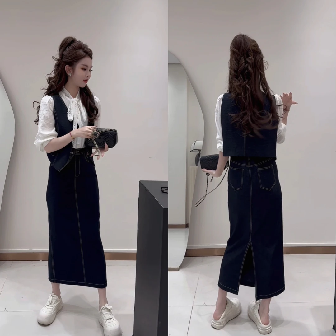 2025年春季新款复古港风小众马甲两件套