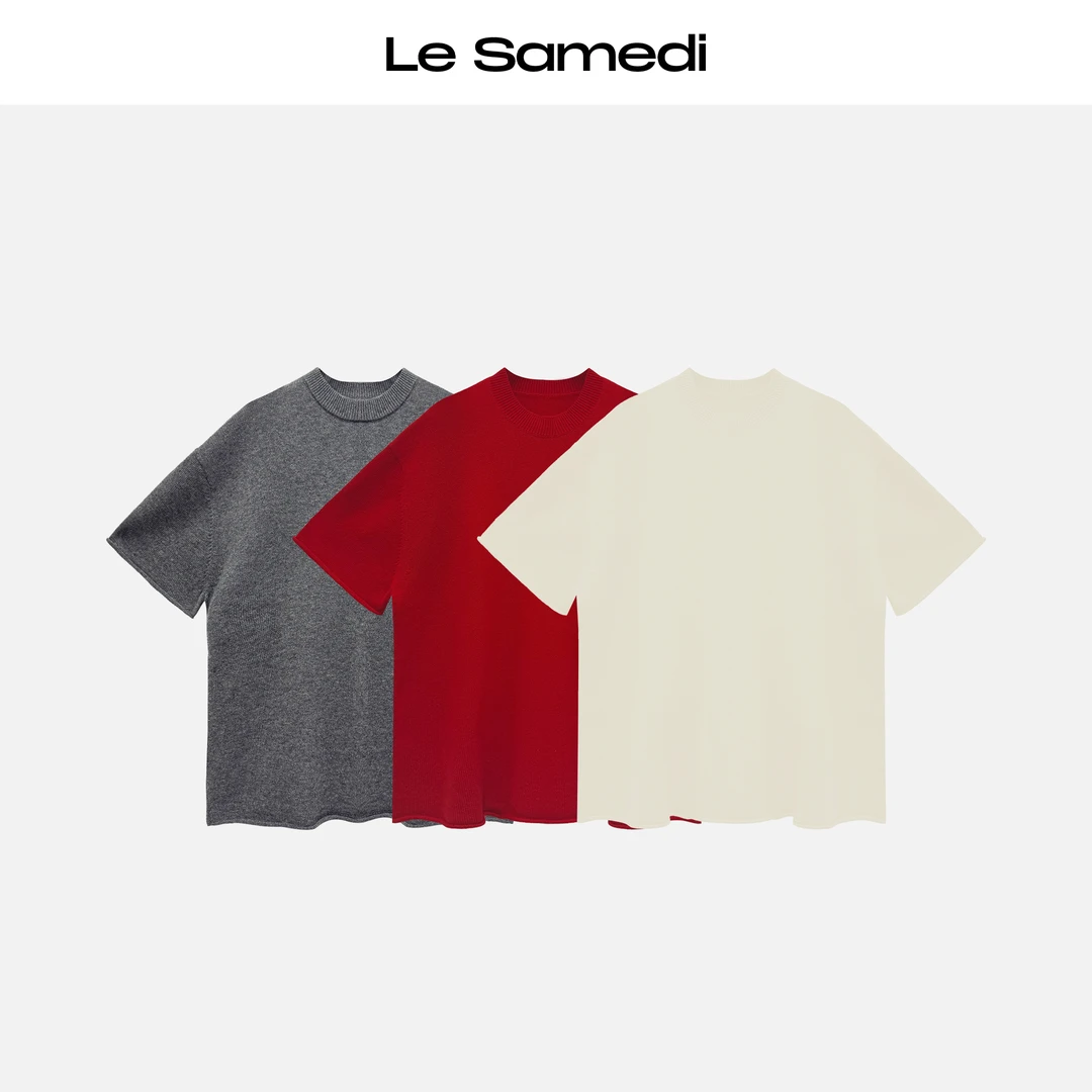 Le Samedi【松弛精】羊绒羊毛 松弛感随性卷边廓形短袖毛衣
