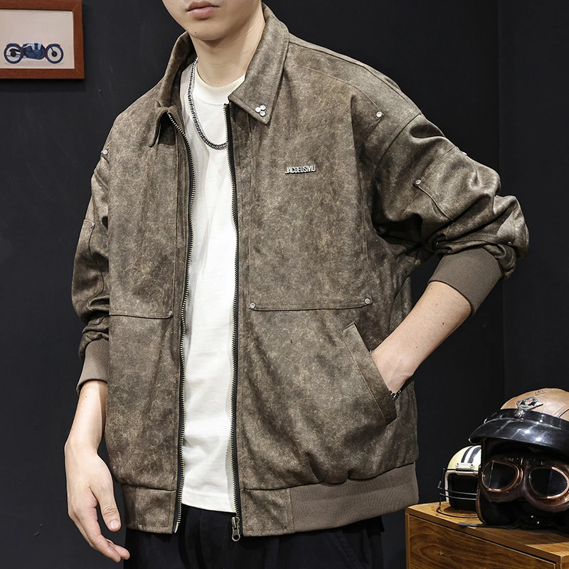 秋季2025新款夹克男士外套美式潮牌大码休闲衣服高端春秋款翻领