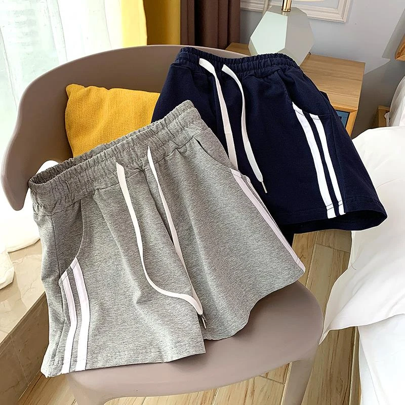 运动短裤女夏季薄款成人纯棉外穿跑步大码休闲高腰直筒三分裤ins