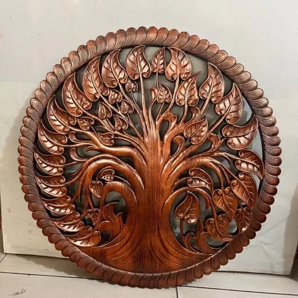 80直径加厚款发财树不描金餐厅走廊书房玄关背景香樟木实木挂件