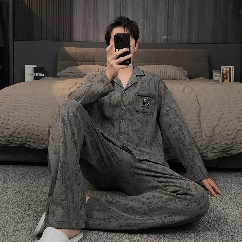 高级感男士睡衣冬款德绒保暖长袖长裤冬天加绒羊绒蚕丝家居服套装