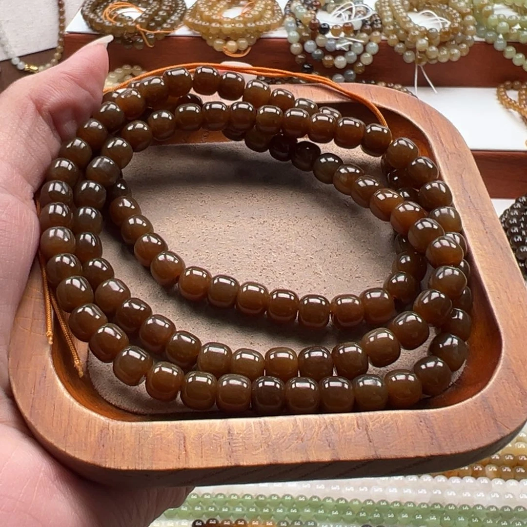 毛衣链未镶嵌和田玉珠串6*7mm