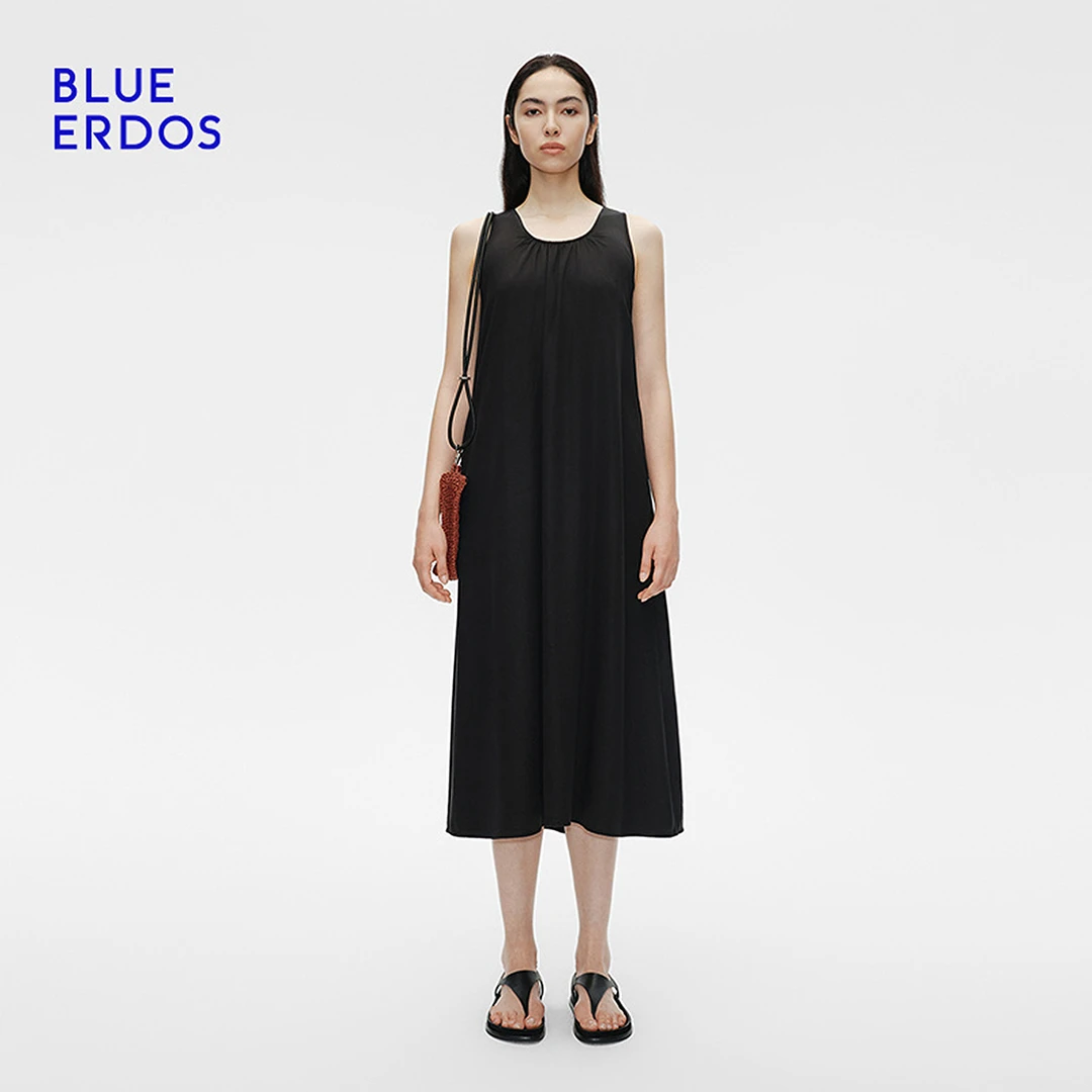 BLUE ERDOS25早春舒适莱赛尔气质无袖连衣裙小黑裙B255I4006