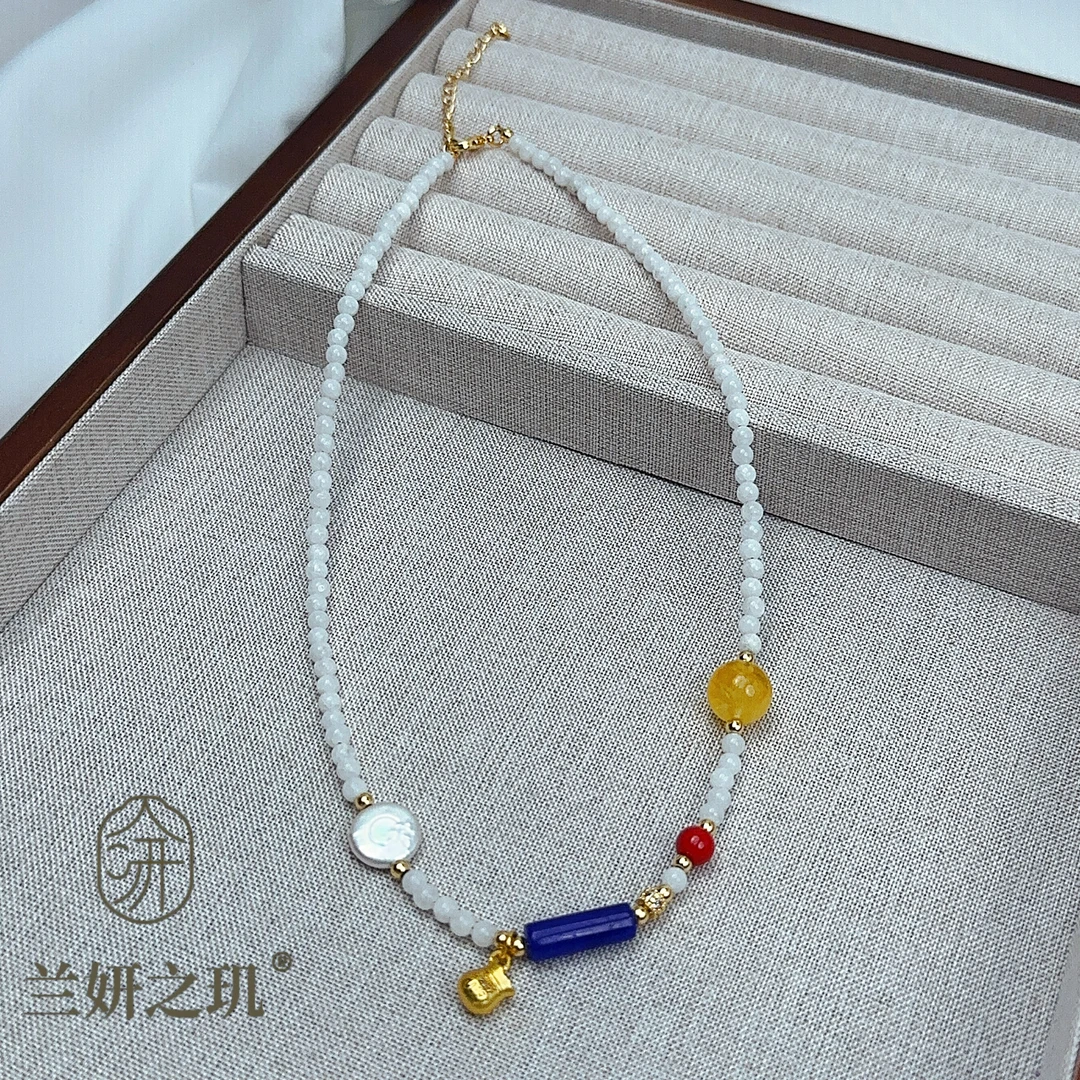 淡水珍珠 4mm天然石珍珠项链 纽扣珍珠时尚新中式 水晶项链 8990