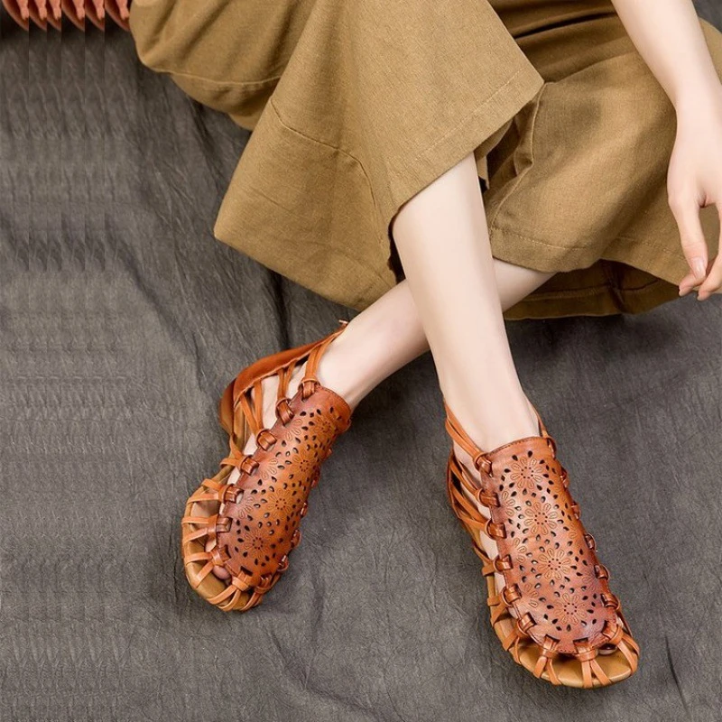 源头罗马平底凉鞋女时装凉鞋女高帮凉鞋女防滑软底女凉鞋