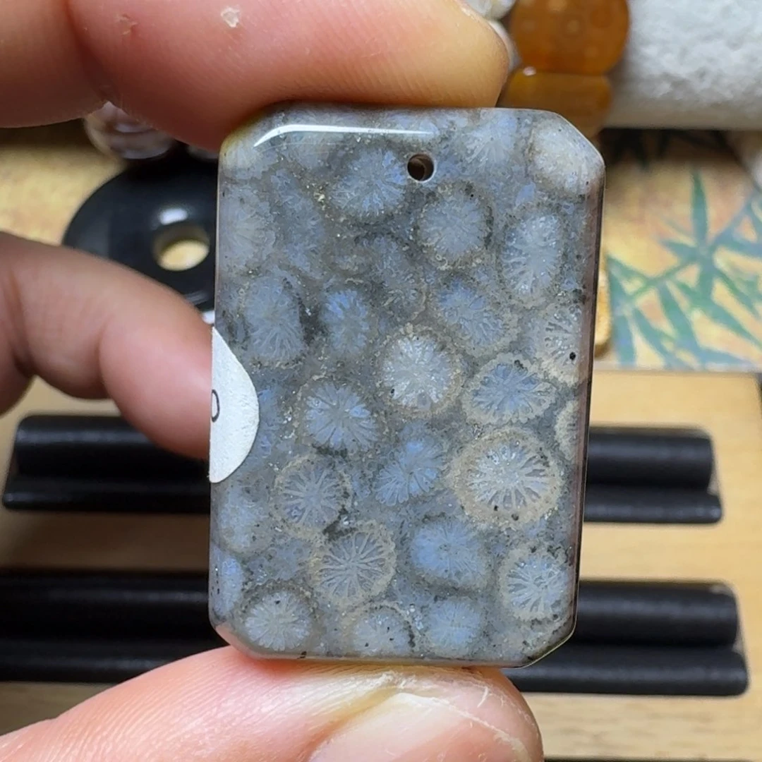 硅化玉灰 蓝 花未镶嵌