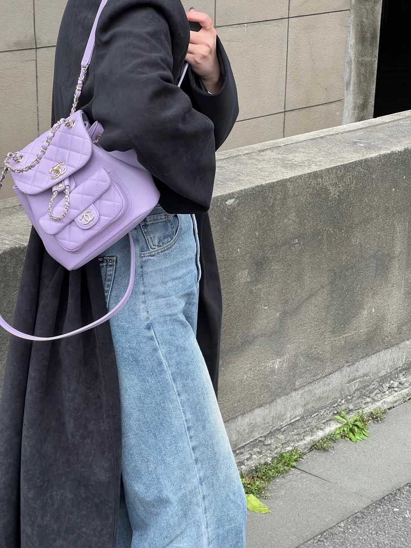 95新 Chanel/香奈儿 四月中古-紫duma双肩包小号 芯片款