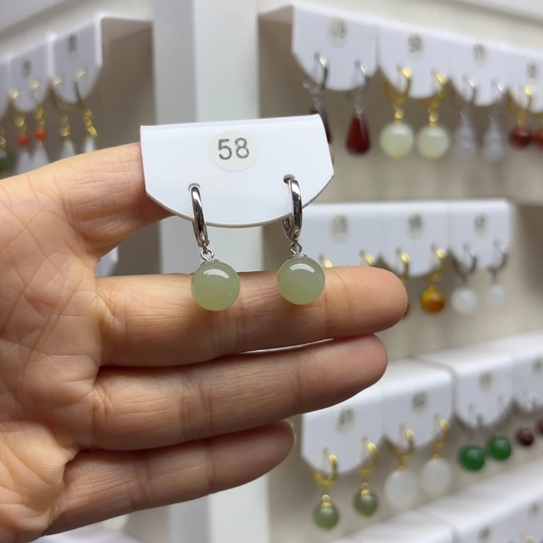 和田玉银S925镶嵌耳饰