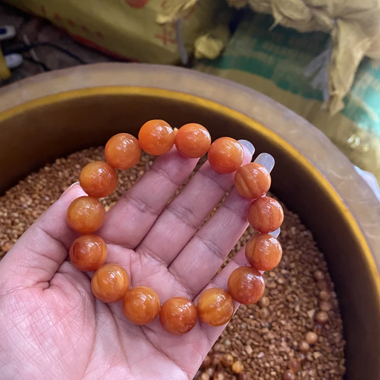 1.5cmx15颗没包浆玉化松明子血龙木手串