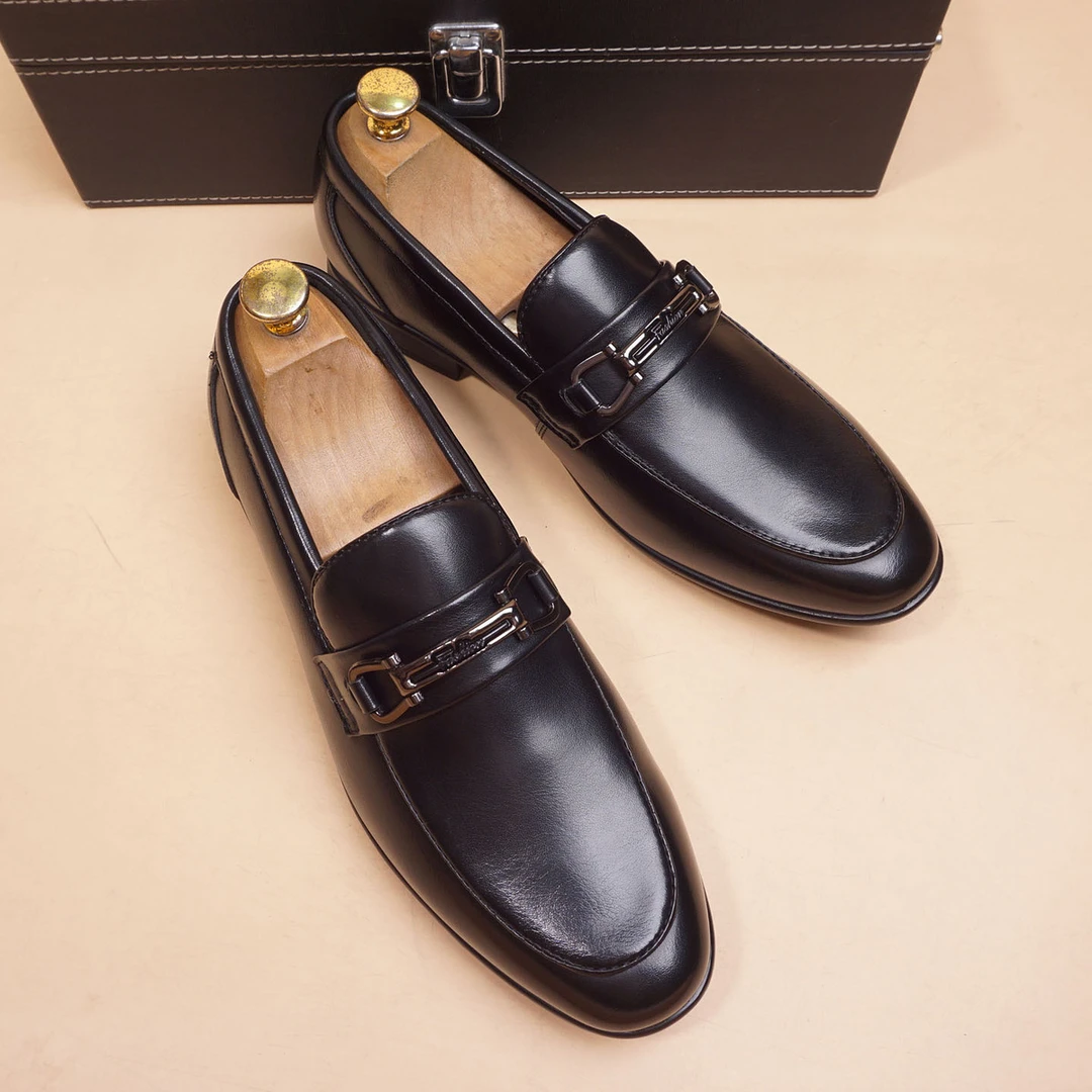 DMXUXM『设计风』轻松搭配~匠心制作~软底一脚蹬简约内增高皮鞋男士