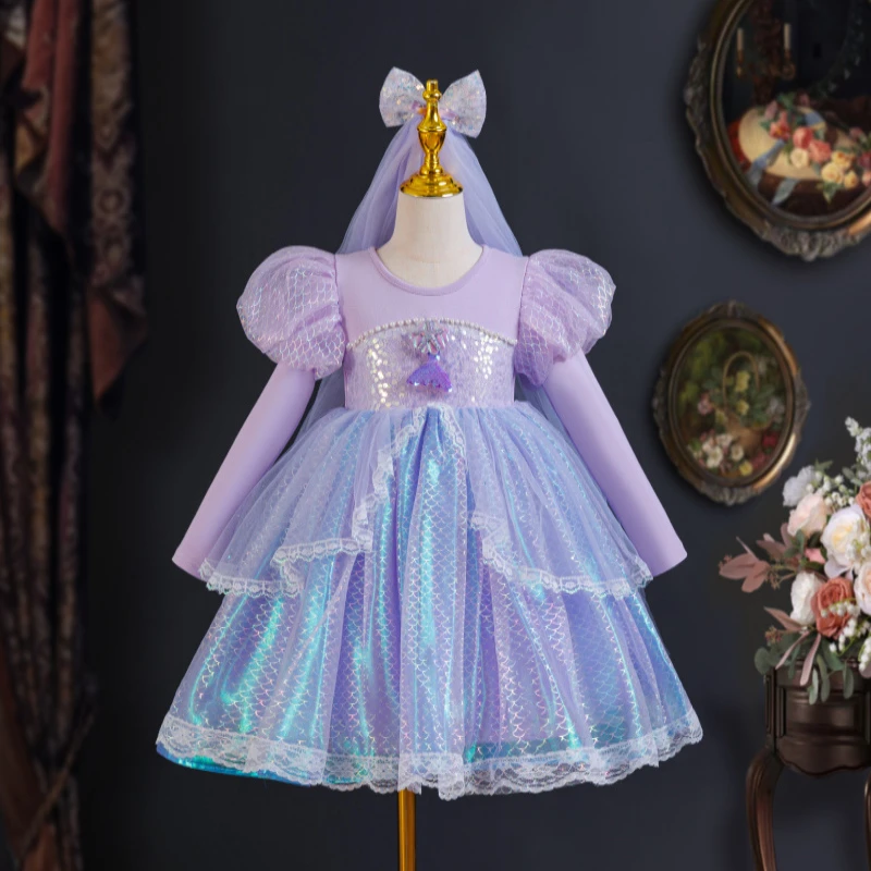 美人鱼公主裙女童秋装高端小女孩生日礼服裙子洛丽塔蓬蓬纱裙新款