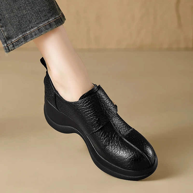 小个子增高6.5cm~乐福鞋法式厚底舒适圆头休闲鞋羊皮高跟深口单鞋