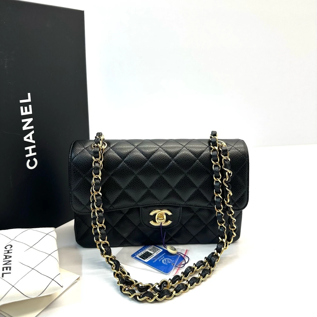 未使用 Chanel/香奈儿 CF系列 黑金荔枝纹牛皮链条包 小号