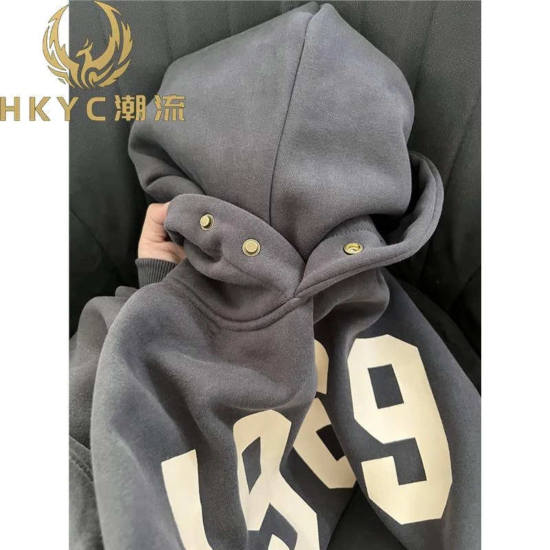 HKYC秋冬超大码卫衣男欧美街头印花连帽时尚ins外套2025修身宽松