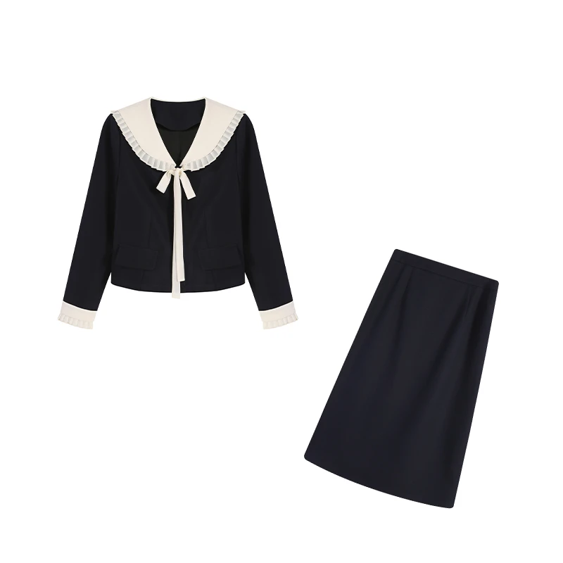 【五季家大码】显瘦简约大气藏青色两件套ZL110905大码女装套装裙子