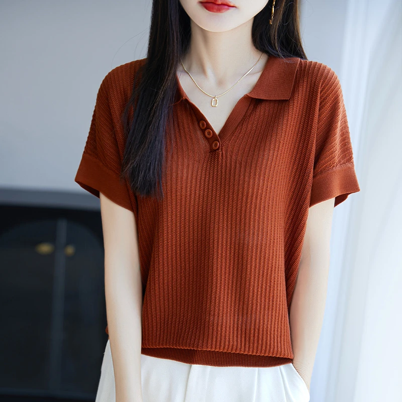 正品哥弟新款短袖t恤洋气衣服女装2025夏季有领桑蚕丝半袖POLO衫