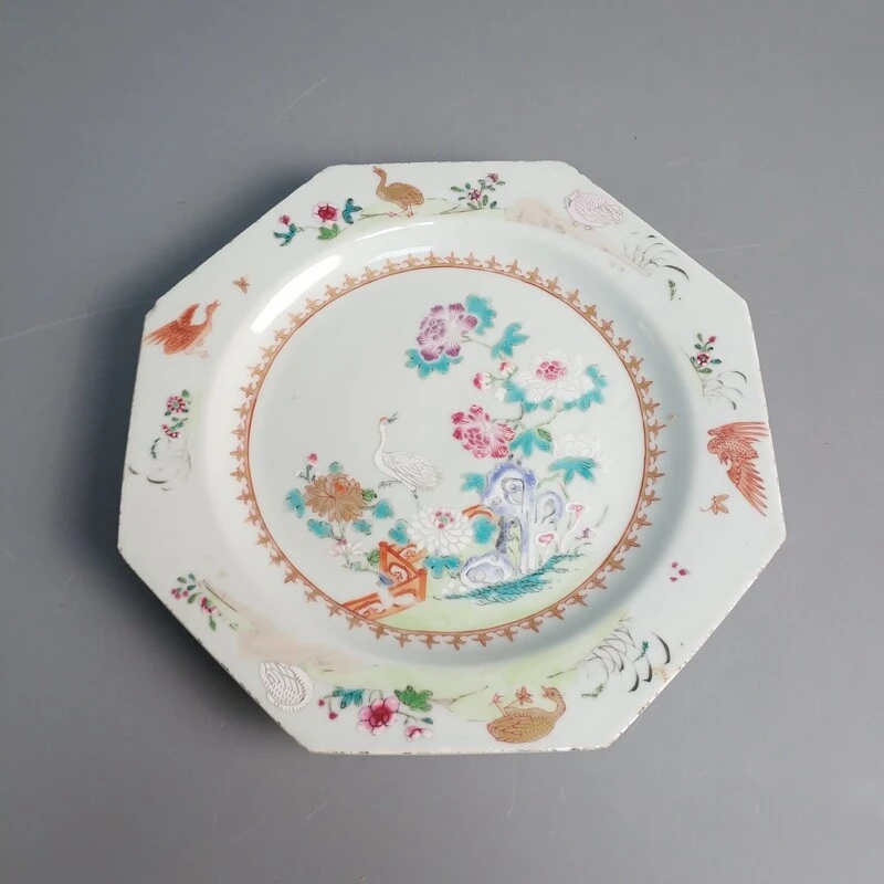 清乾隆 粉彩花鸟纹八方盘-M25KZ002819